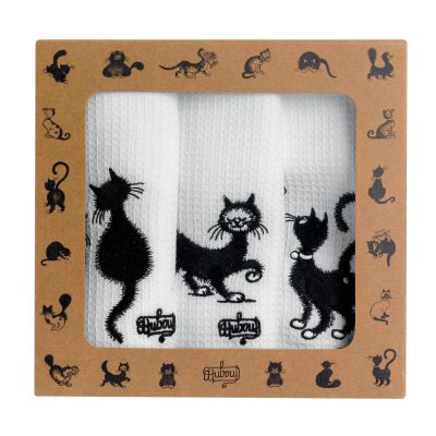 Conjunto de 3 toalhas de chá bordadas Dubout Les Cats Blanc 40 X 60