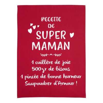 Toalha de chá Super Maman Message Rouge 50 X 70
